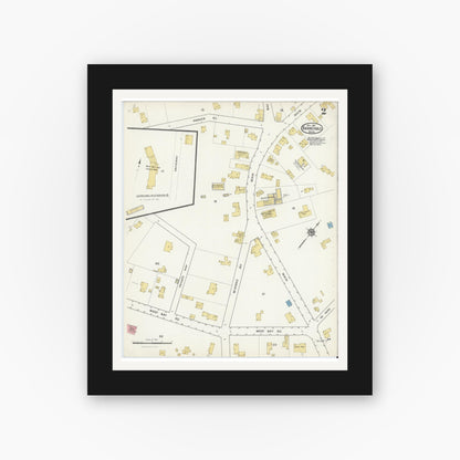 Old map wall art mockup — black gallery frame with white mat — Sanborn Fire Insurance Map from Barnstable, Barnstable County, Massachusetts (1916), Sheet #0002