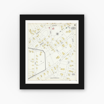 Old map wall art mockup — black gallery frame with white mat — Sanborn Fire Insurance Map from Warren, Worcester County, Massachusetts (1902), Sheet #0006