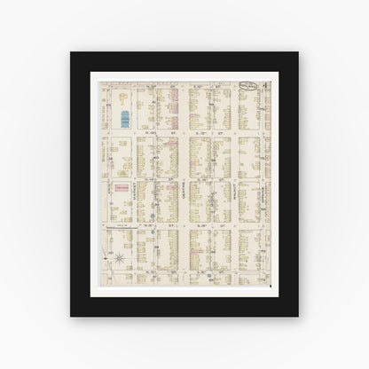 Old map wall art mockup — black gallery frame with white mat — Sanborn Fire Insurance Map from Ashland, Schuylkill County, Pennsylvania (1885), Sheet #0004