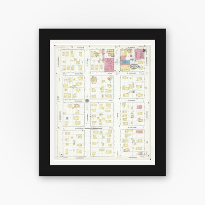 Old map wall art mockup — black gallery frame with white mat — Sanborn Fire Insurance Map from Austin, Mower County, Minnesota (1917), Sheet #0010