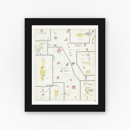 Old map wall art mockup — black gallery frame with white mat — Sanborn Fire Insurance Map from Northfield, Franklin County, Massachusetts (1902), Sheet #0002