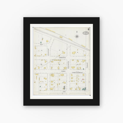 Old map wall art mockup — black gallery frame with white mat — Sanborn Fire Insurance Map from Toulon, Stark County, Illinois (1893), Sheet #0002