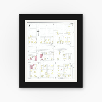 Old map wall art mockup — black gallery frame with white mat — Sanborn Fire Insurance Map from Houston, Houston County, Minnesota (1950), Sheet #0003