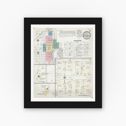 Old map wall art mockup — black gallery frame with white mat — Sanborn Fire Insurance Map from Petersburg, Menard County, Illinois (1914) - Complete Map Set
