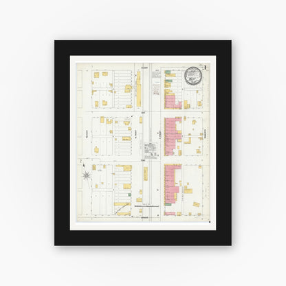 Old map wall art mockup — black gallery frame with white mat — Sanborn Fire Insurance Map from West, McLennan County, Texas (1900) - Complete Map Set
