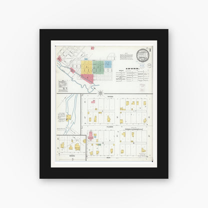 Old map wall art mockup — black gallery frame with white mat — Sanborn Fire Insurance Map from Chatfield, Fillmore And Olmsted Counties, Minnesota (1900), Sheet #0001