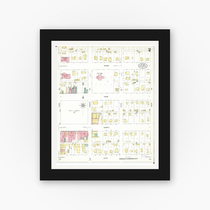 Old map wall art mockup — black gallery frame with white mat — Sanborn Fire Insurance Map from Villisca, Montgomery County, Iowa (1907), Sheet #0002