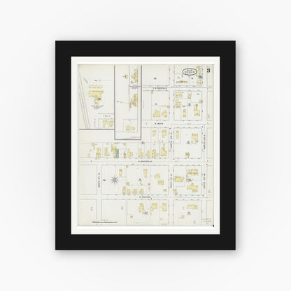 Old map wall art mockup — black gallery frame with white mat — Sanborn Fire Insurance Map from Ocala, Marion County, Florida (1895), Sheet #0003
