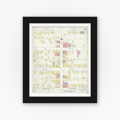 Old map wall art mockup — black gallery frame with white mat — Sanborn Fire Insurance Map from Sebring, Mahoning County, Ohio (1915), Sheet #0002