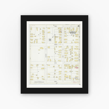 Old map wall art mockup — black gallery frame with white mat — Sanborn Fire Insurance Map from Ogdensburg, St. Lawrence County, New York (1904), Sheet #0006