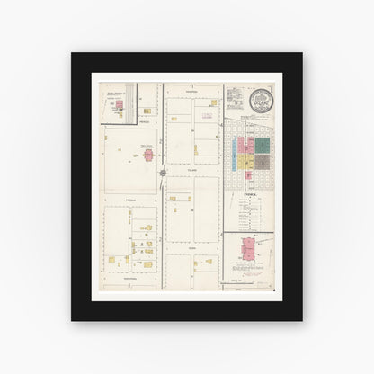 Old map wall art mockup — black gallery frame with white mat — Sanborn Fire Insurance Map from Delano, Kern County, California (1912) - Complete Map Set
