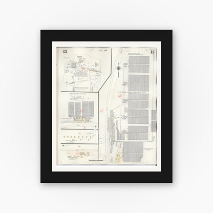 Old map wall art mockup — black gallery frame with white mat — Sanborn Fire Insurance Map from Borger, Hutchinson County, Texas (1950), Sheet #0013