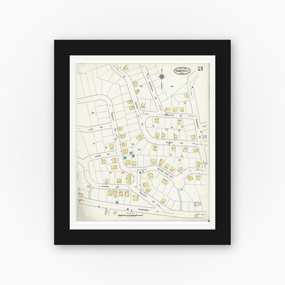 Old map wall art mockup — black gallery frame with white mat — Sanborn Fire Insurance Map from Swampscott, Essex County, Massachusetts (1920), Sheet #0021