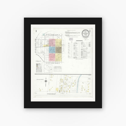 Old map wall art mockup — black gallery frame with white mat — Sanborn Fire Insurance Map from Pasadena, Harris County, Texas (1940), Sheet #0001