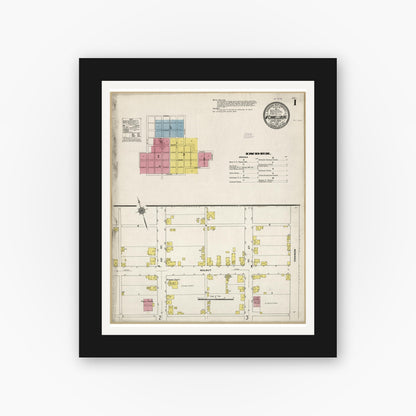 Old map wall art mockup — black gallery frame with white mat — Sanborn Fire Insurance Map from McConnellsburgh, Fulton County, Pennsylvania (1910), Sheet #0001