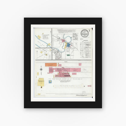 Old map wall art mockup — black gallery frame with white mat — Sanborn Fire Insurance Map from Blissfield, Lenawee County, Michigan (1919), Sheet #0001