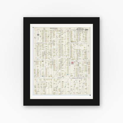 Old map wall art mockup — black gallery frame with white mat — Sanborn Fire Insurance Map from Benton Harbor, Berrien County, Michigan (1917), Sheet #0020