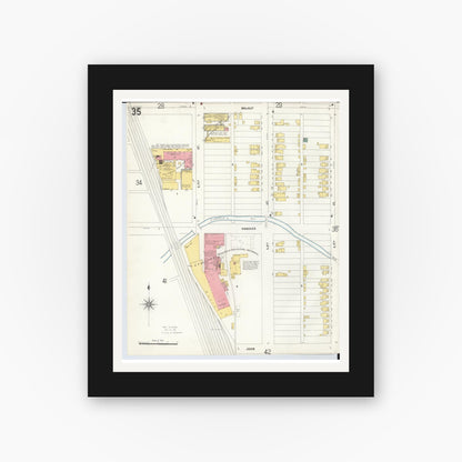 Old map wall art mockup — black gallery frame with white mat — Sanborn Fire Insurance Map from Hamilton, Butler County, Ohio (1899), Sheet #0035