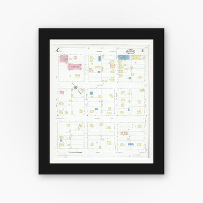 Old map wall art mockup — black gallery frame with white mat — Sanborn Fire Insurance Map from Perham, Otter Tail County, Minnesota (1929), Sheet #0004