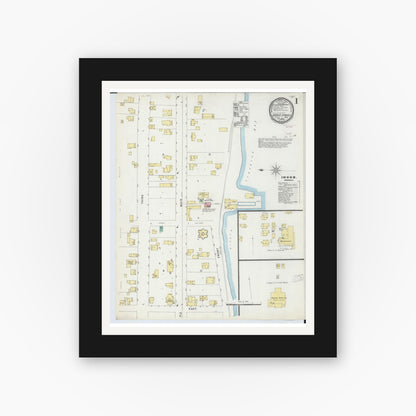 Old map wall art mockup — black gallery frame with white mat — Sanborn Fire Insurance Map from Harbor Springs, Emmet County, Michigan (1896) - Complete Map Set