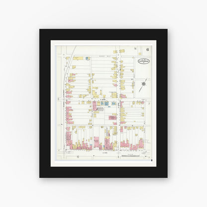 Old map wall art mockup — black gallery frame with white mat — Sanborn Fire Insurance Map from Shippensburg, Cumberland And Franklin Counties, Pennsylvania (1910), Sheet #0006