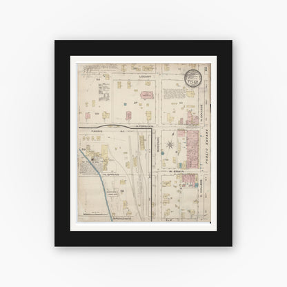 Old map wall art mockup — black gallery frame with white mat — Sanborn Fire Insurance Map from Tyler, Smith County, Texas (1885) - Complete Map Set