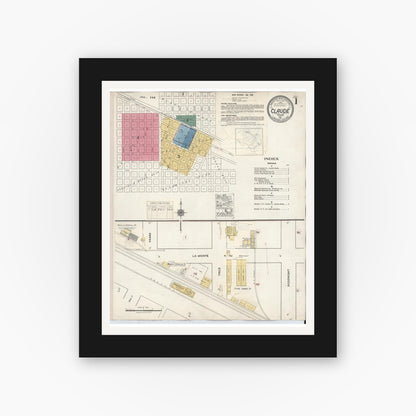 Old map wall art mockup — black gallery frame with white mat — Sanborn Fire Insurance Map from Claude, Armstrong County, Texas (1932), Sheet #0001
