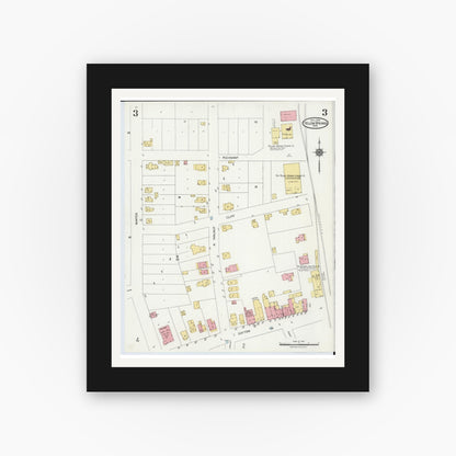 Old map wall art mockup — black gallery frame with white mat — Sanborn Fire Insurance Map from Yellow Springs, Greene County, Ohio (1924), Sheet #0003