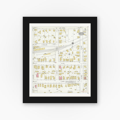 Old map wall art mockup — black gallery frame with white mat — Sanborn Fire Insurance Map from Wabash, Wabash County, Indiana (1920), Sheet #0007