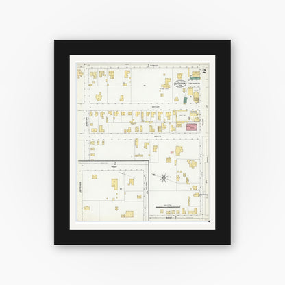 Old map wall art mockup — black gallery frame with white mat — Sanborn Fire Insurance Map from Brenham, Washington County, Texas (1906), Sheet #0002
