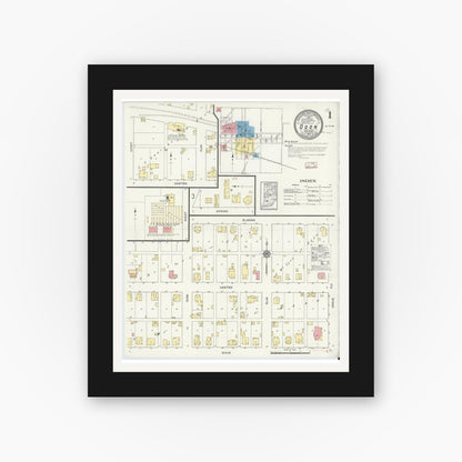 Old map wall art mockup — black gallery frame with white mat — Sanborn Fire Insurance Map from Odon, Daviess County, Indiana (1913) - Complete Map Set