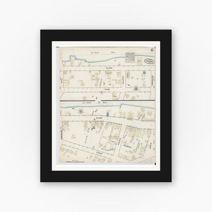 Old map wall art mockup — black gallery frame with white mat — Sanborn Fire Insurance Map from Oscoda, Iosco County, Michigan (1884), Sheet #0006