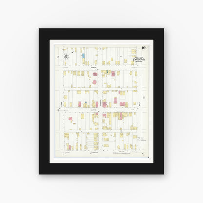 Old map wall art mockup — black gallery frame with white mat — Sanborn Fire Insurance Map from Mauch Chunk, Carbon County, Pennsylvania (1908), Sheet #0010