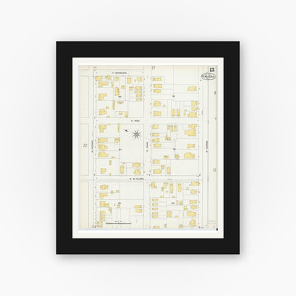 Old map wall art mockup — black gallery frame with white mat — Sanborn Fire Insurance Map from Pensacola, Escambia County, Florida (1903), Sheet #0013