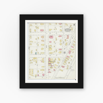 Old map wall art mockup — black gallery frame with white mat — Sanborn Fire Insurance Map from Three Rivers, Saint Joseph County, Michigan (1893), Sheet #0003