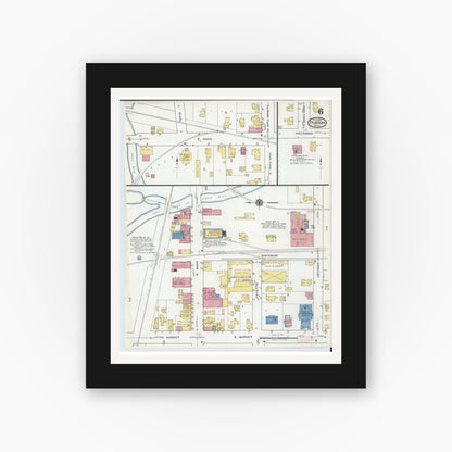 Old map wall art mockup — black gallery frame with white mat — Sanborn Fire Insurance Map from Hudson, Lenawee County, Michigan (1919), Sheet #0006
