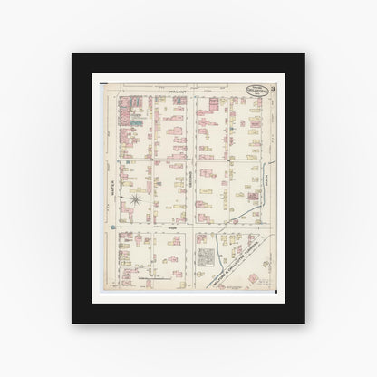 Old map wall art mockup — black gallery frame with white mat — Sanborn Fire Insurance Map from Chillicothe, Ross County, Ohio (1884), Sheet #0003