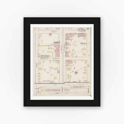 Old map wall art mockup — black gallery frame with white mat — Sanborn Fire Insurance Map from Goldsboro, Wayne County, North Carolina (1885), Sheet #0003