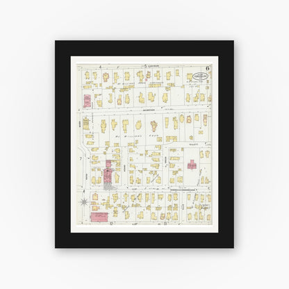 Old map wall art mockup — black gallery frame with white mat — Sanborn Fire Insurance Map from Fond du Lac, Fond du Lac County, Wisconsin (1898), Sheet #0006