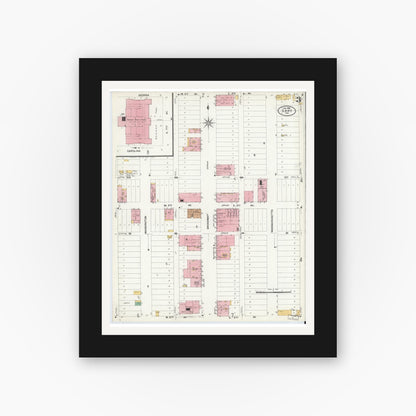 Old map wall art mockup — black gallery frame with white mat — Sanborn Fire Insurance Map from Gary, Lake County, Indiana (1908), Sheet #0003