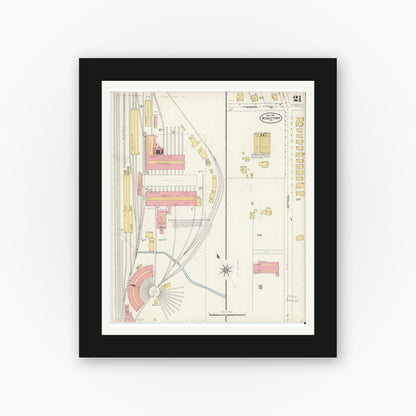 Old map wall art mockup — black gallery frame with white mat — Sanborn Fire Insurance Map from Middletown, Orange County, New York (1904), Sheet #0021