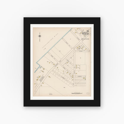 Old map wall art mockup — black gallery frame with white mat — Sanborn Fire Insurance Map from Fort Myers, Lee County, Florida (1922), Sheet #0012