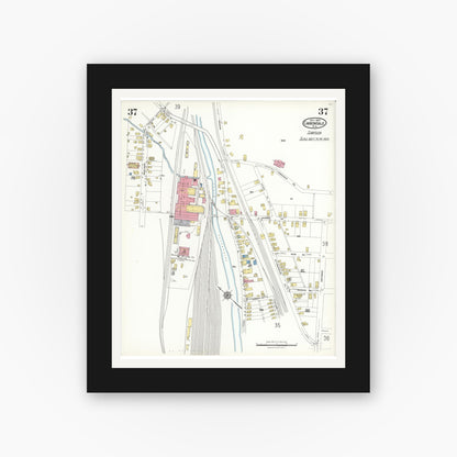 Old map wall art mockup — black gallery frame with white mat — Sanborn Fire Insurance Map from Carbondale, Lackawanna County, Pennsylvania (1923), Sheet #0037