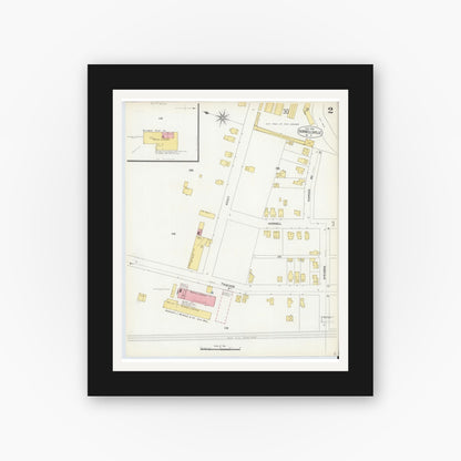 Old map wall art mockup — black gallery frame with white mat — Sanborn Fire Insurance Map from Hornell, Steuben County, New York (1904) - Complete Map Set