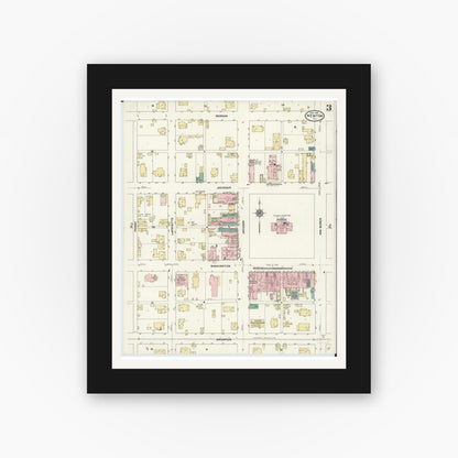 Old map wall art mockup — black gallery frame with white mat — Sanborn Fire Insurance Map from Newton, Jasper County, Illinois (1910), Sheet #0003