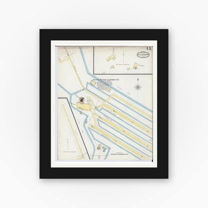 Old map wall art mockup — black gallery frame with white mat — Sanborn Fire Insurance Map from Escanaba, Delta County, Michigan (1893), Sheet #0011