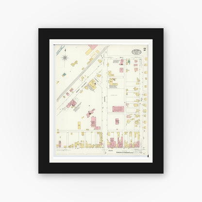 Old map wall art mockup — black gallery frame with white mat — Sanborn Fire Insurance Map from Louisville, Stark County, Ohio (1908), Sheet #0002