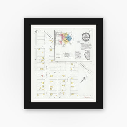 Old map wall art mockup — black gallery frame with white mat — Sanborn Fire Insurance Map from Hopedale, Tazewell County, Illinois (1927), Sheet #0001