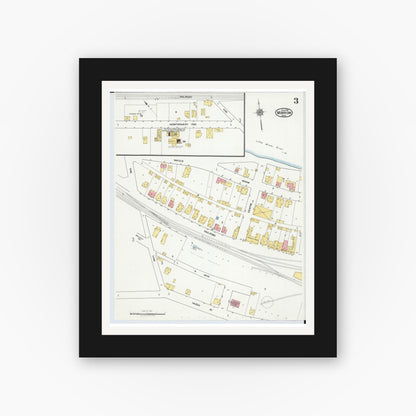 Old map wall art mockup — black gallery frame with white mat — Sanborn Fire Insurance Map from Morrow, Warren County, Ohio (1919), Sheet #0003