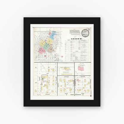 Old map wall art mockup — black gallery frame with white mat — Sanborn Fire Insurance Map from Charles City, Floyd County, Iowa (1897) â€” Complete Set